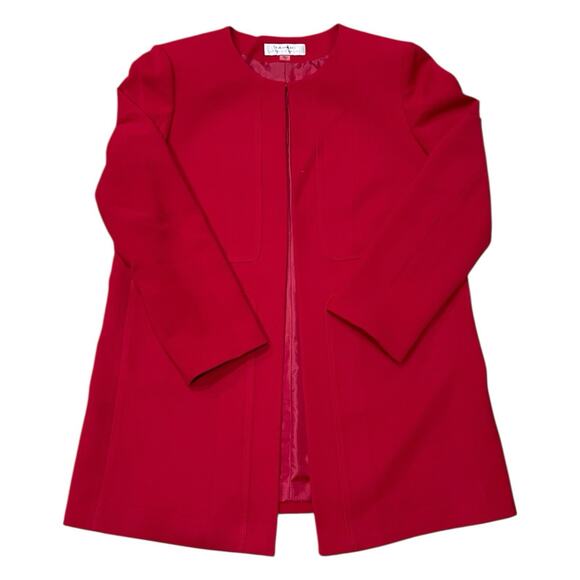 Tahari Size 14 Red Open Front Long 33" Blazer Jacket Career Professional Dress - Picture 1 of 7